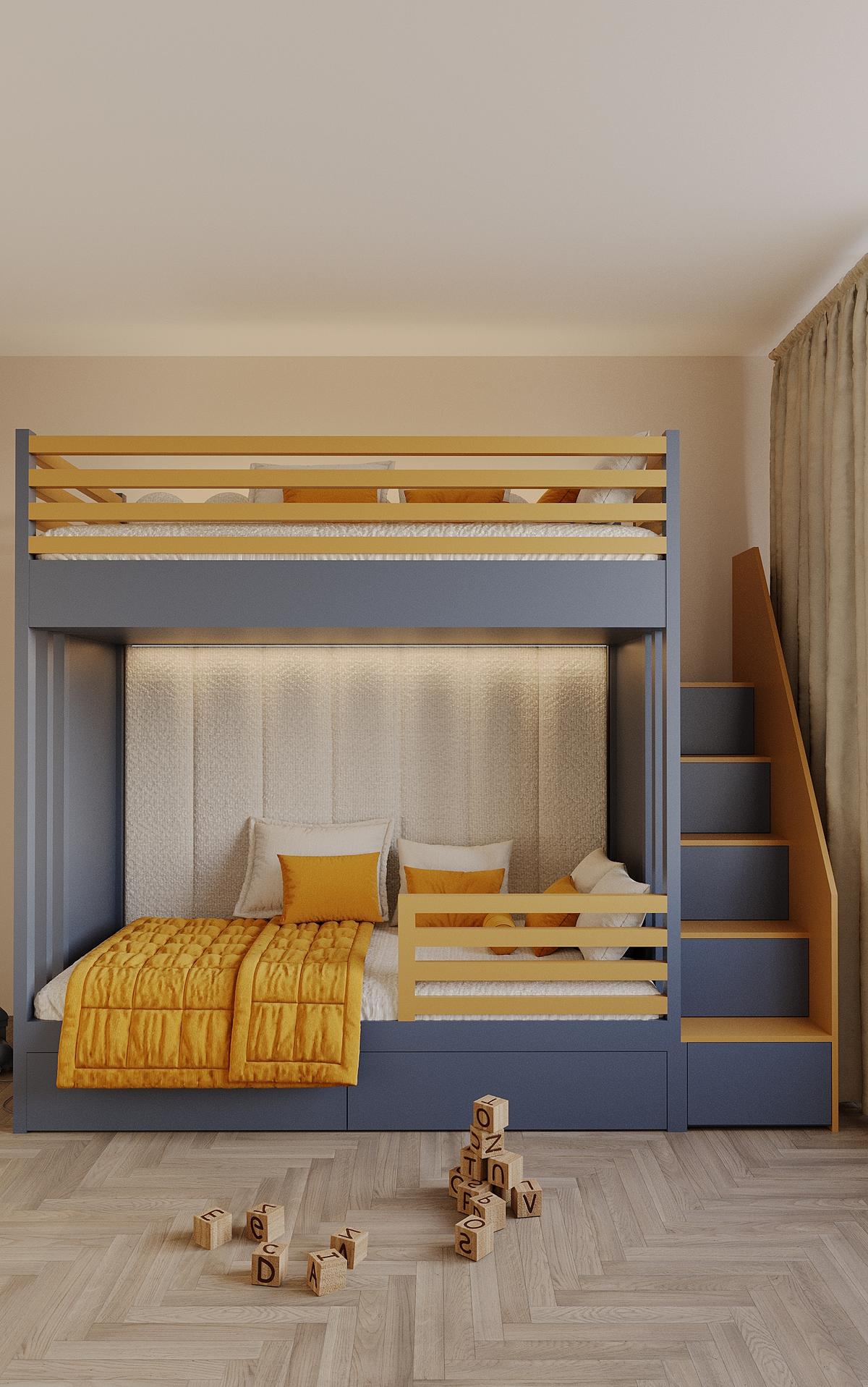 Двоповерхове дитяче ліжко з м’якими панелями та підсвіткою 3 preview